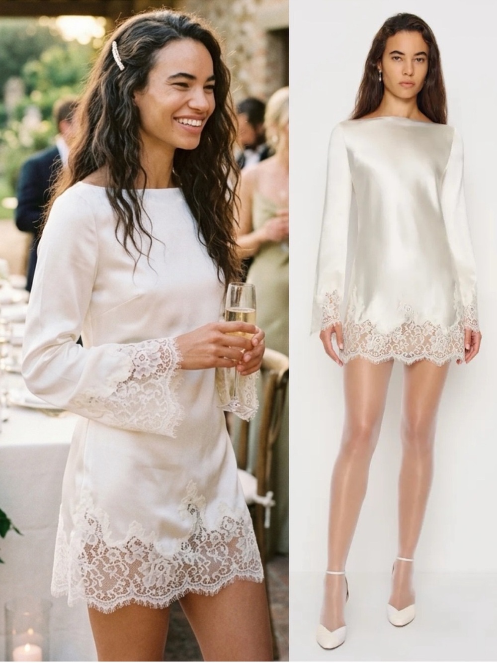 Reformation Blanche Lace Trimmed Bell Sleeve Mini Dress Ivory White NEW with tag